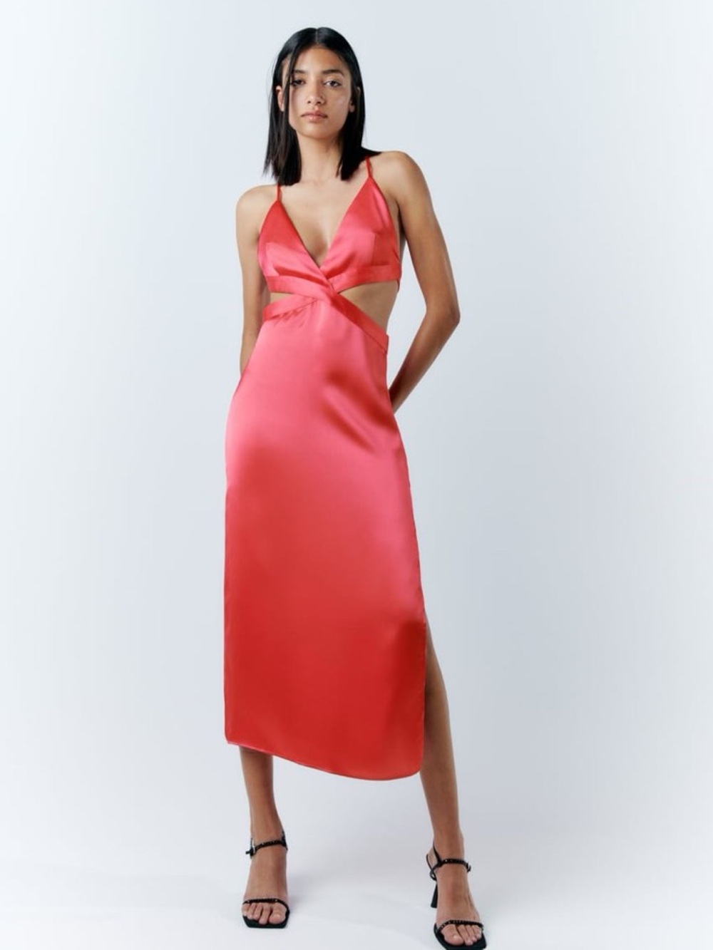 Zara Satin Cutout Slip Midi Dress